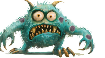 Fototapeta premium Scary monster showing teeth and claws on transparent background
