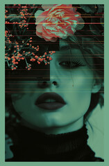 Blue woman with pink flowers