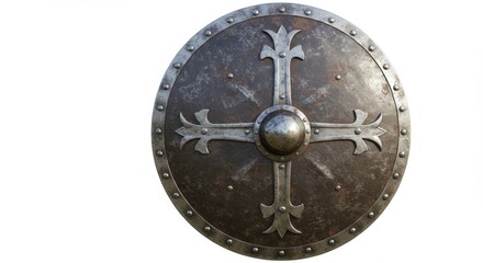 Naklejka premium Weathered Metal Shield with Ornate Crosses