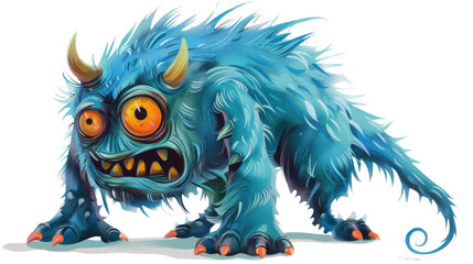 Naklejka premium Scary blue monster walking with transparent background