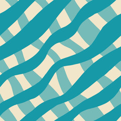 Blue diagonal wavy lines seamless pattern. Simple vector abstract liquid stripes background. Stylish repeated decorative design