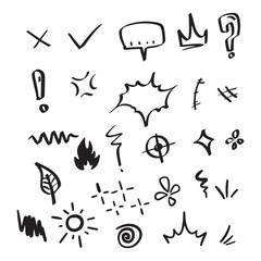 Hand drawn of arrow circle and curves vector doodle illustration vector