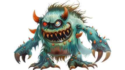 Fototapeta premium Scary monster showing teeth and claws on transparent background