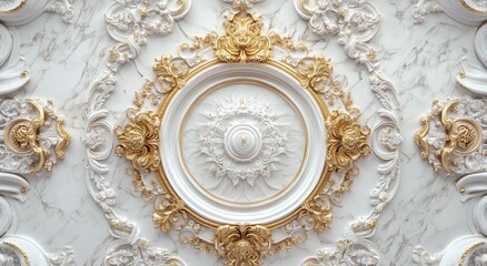 Ornate ceiling medallion, white and gold