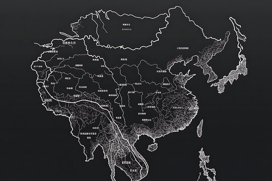 A high-quality minimalist map of China in black and white, featuring a clean vector-style outline. The map includes clearly defined provincial boundaries with simplified borders, offering a precise ye