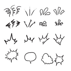 Set of hand drawn cartoon expression doodle curve directional arrows emoticon