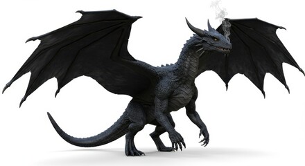 Obraz premium Ultra-Realistic Black Dragon with Glossy Scales and Piercing Yellow Eyes