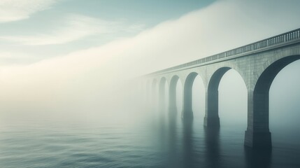 A mysterious endless bridge stretching into the horizon, disappearing into swirling mist with no visible destination 