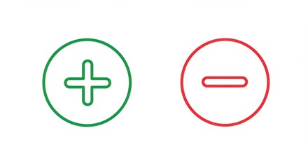 Fototapeta premium Green Plus and Red Minus Thin Line Vector Icons