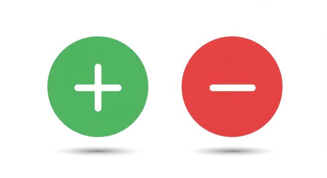 Green Plus and Red Minus Round Vector Icons
