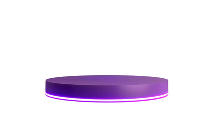 Purple round podium with neon lights on transparent background