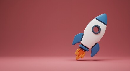 Rocket toy design in vibrant colors against a soft pink background, conveying a playful and imaginative mood, symbolizing innovation and creativity in marketing campaigns