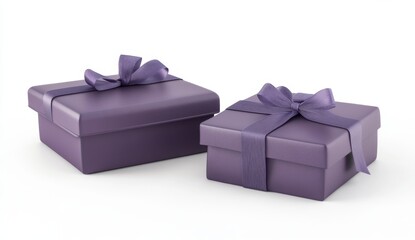 Naklejka premium Two purple gift boxes with satin ribbon bows