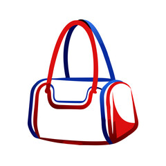 Stylish shoulder bag icon with red and blue outlines, fashion concept