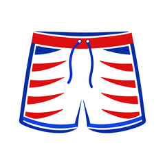 Red and blue swim trunks icon with stripes, summer fashion concept