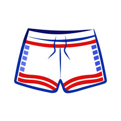 Swim trunks icon with red and blue design, summer beachwear concept
