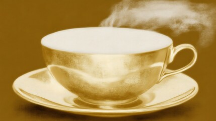 Fototapeta premium Hot drink in cup with steam on table, morning treat