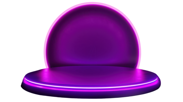 Purple glowing neon stage with transparent background illuminating presentation space