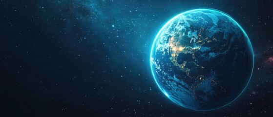 Obraz premium View of the Earth from space at night with stars and darkness