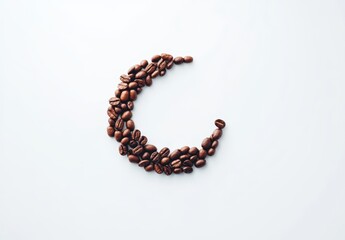 Crescent Moon of Coffee Beans on White Background