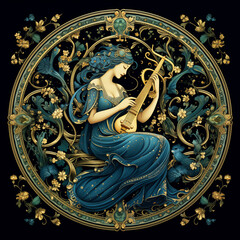 Romantic style Astrology illustration -  Zodiac earth sign Virgo associated with the mythological Astraea and with the Virgo constellation,