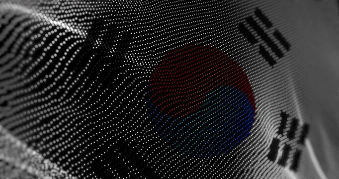 South Korea flag waving pixel. South Korean blowing banner cyber attack hack and security concept animation.