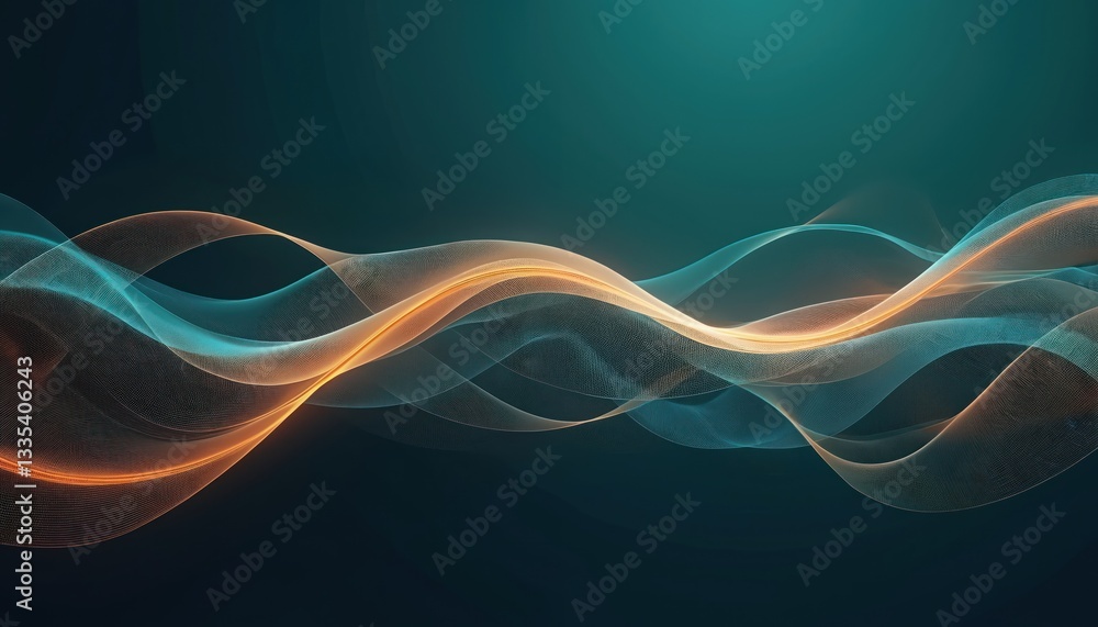 Poster abstract banner with curved lines in dark teal, blue, orange colors for modern tech network backgrou