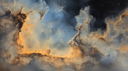 Fototapeta premium Cosmic Nebula with Blue Orange and Brown Hues Against Dark Starry Background