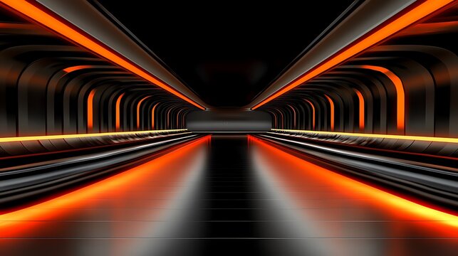Abstract futuristic orange neon tunnel. - Powered by Adobe