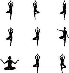 Fototapeta premium Yoga Pose Silhouettes: Diverse Asanas for Fitness and Wellness