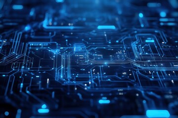 Abstract blue circuit board design with glowing lights
