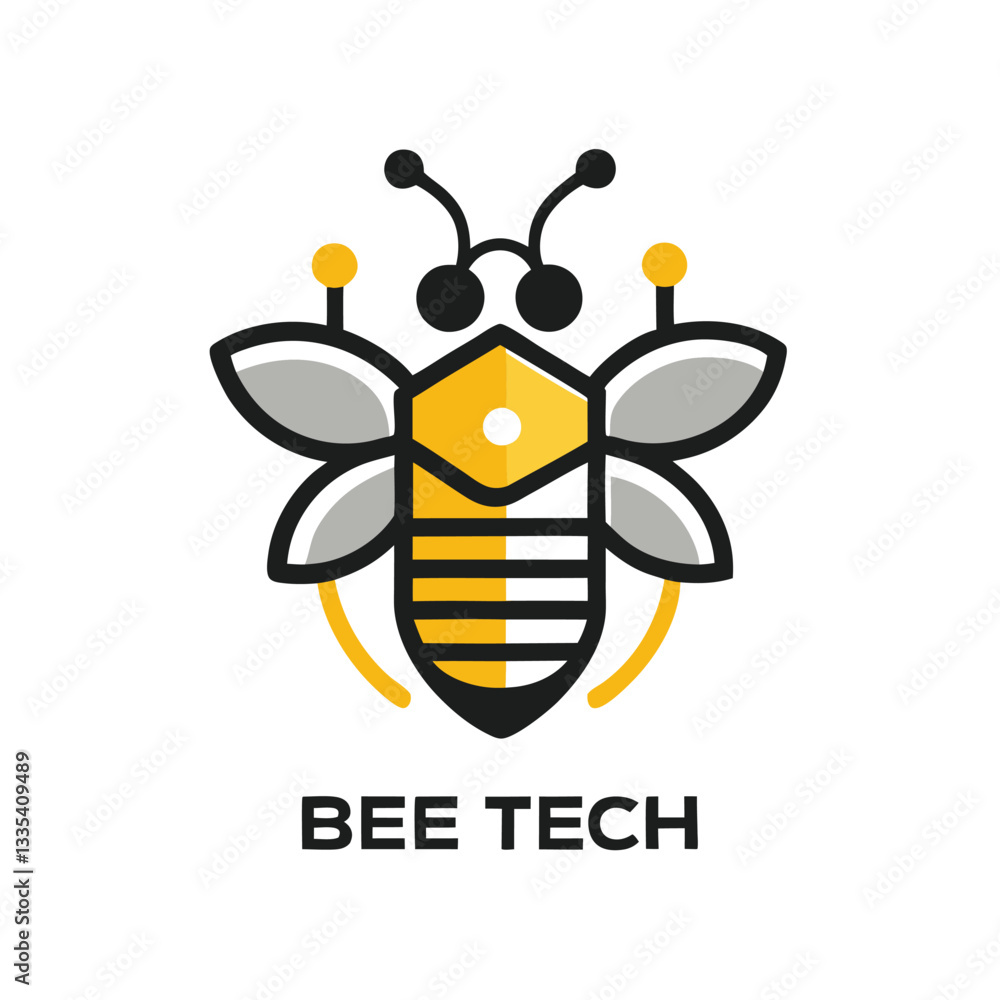 Poster creative vector logo design for a technology company featuring a stylized bee with circuit elements 