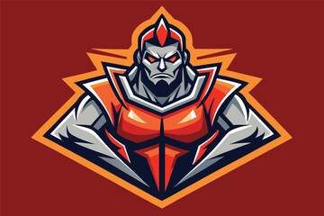 Dynamic vector illustration of a muscular warrior logo with bold colors on a striking background showcasing strength and determination