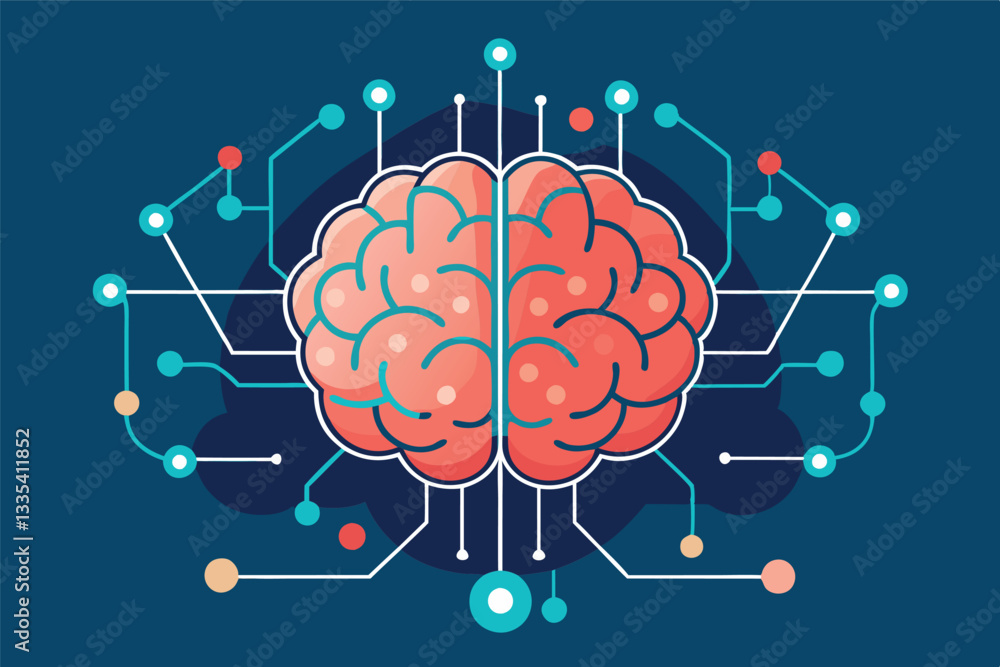 Aufkleber modern brain illustration with digital connections showcasing the relationship between neuroscience 