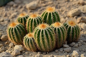 breathtaking radiance of a stark desert ground graced with regal cacti highlighting relentless endurance and impressive survival of these species in parched realms  
