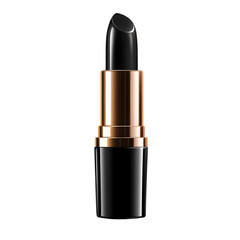 Obraz premium Black Lipstick in Elegant Gold and Black Tube — Bold Makeup Beauty Product Isolated on White