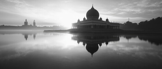 Obraz premium A large building photographed in black and white, suitable for use in architectural or historical contexts