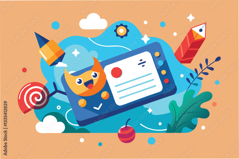 Poster creative vector illustration featuring a playful logo design with bright colors, engaging elements, 