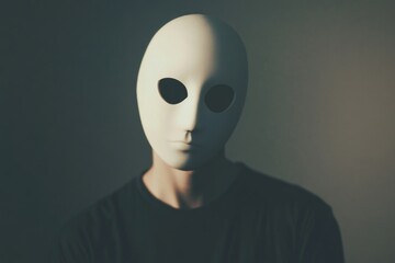 A person wearing a white mask, possibly for a costume or disguise