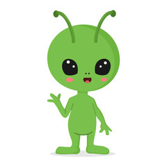 Cute green alien vector illustration isolated on white background
