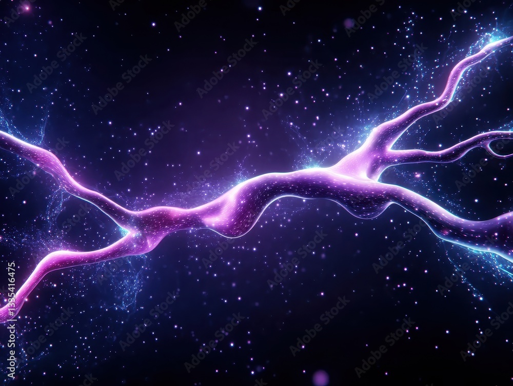 Poster abstract representation of glowing neural connections in a cosmic setting