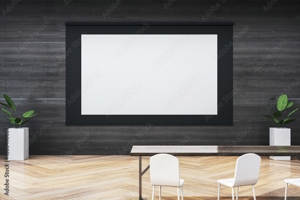 Poster modern conference room with blank screen for mockup display. 3d rendering