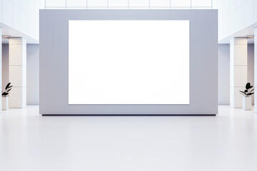 Blank white billboard in a modern exhibition space. 3D Rendering