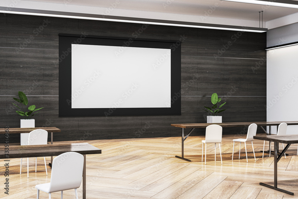 Aufkleber Modern empty classroom with large screen for presentation. 3D Rendering