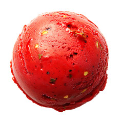 tomato red ice cream scoop close up on transparent background