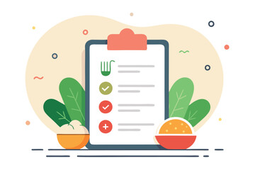 Creative vector illustration of a digital menu with foods and checkboxes for a dining experience