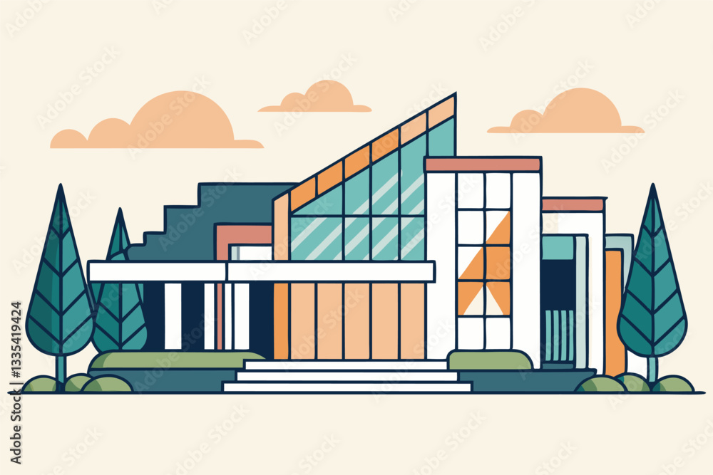 Aufkleber modern architectural logo design featuring a colorful vector illustration of a stylish building with
