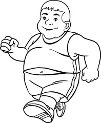 fat kid is running line vector illustration isolated on white background