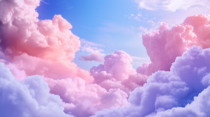 Cotton candy skies with fluffy clouds in soft pastel colors