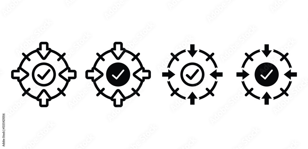 Poster circular focus with checkmarks and arrow icons vector design black white color illustration sets